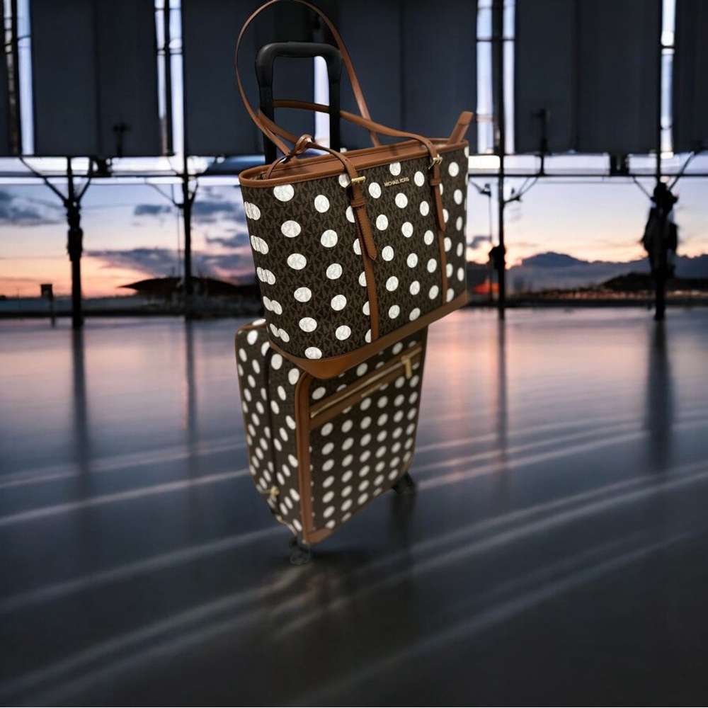 Michael kors Brown and White Polka Dot Women HandBag&suitcase NWT Authentic